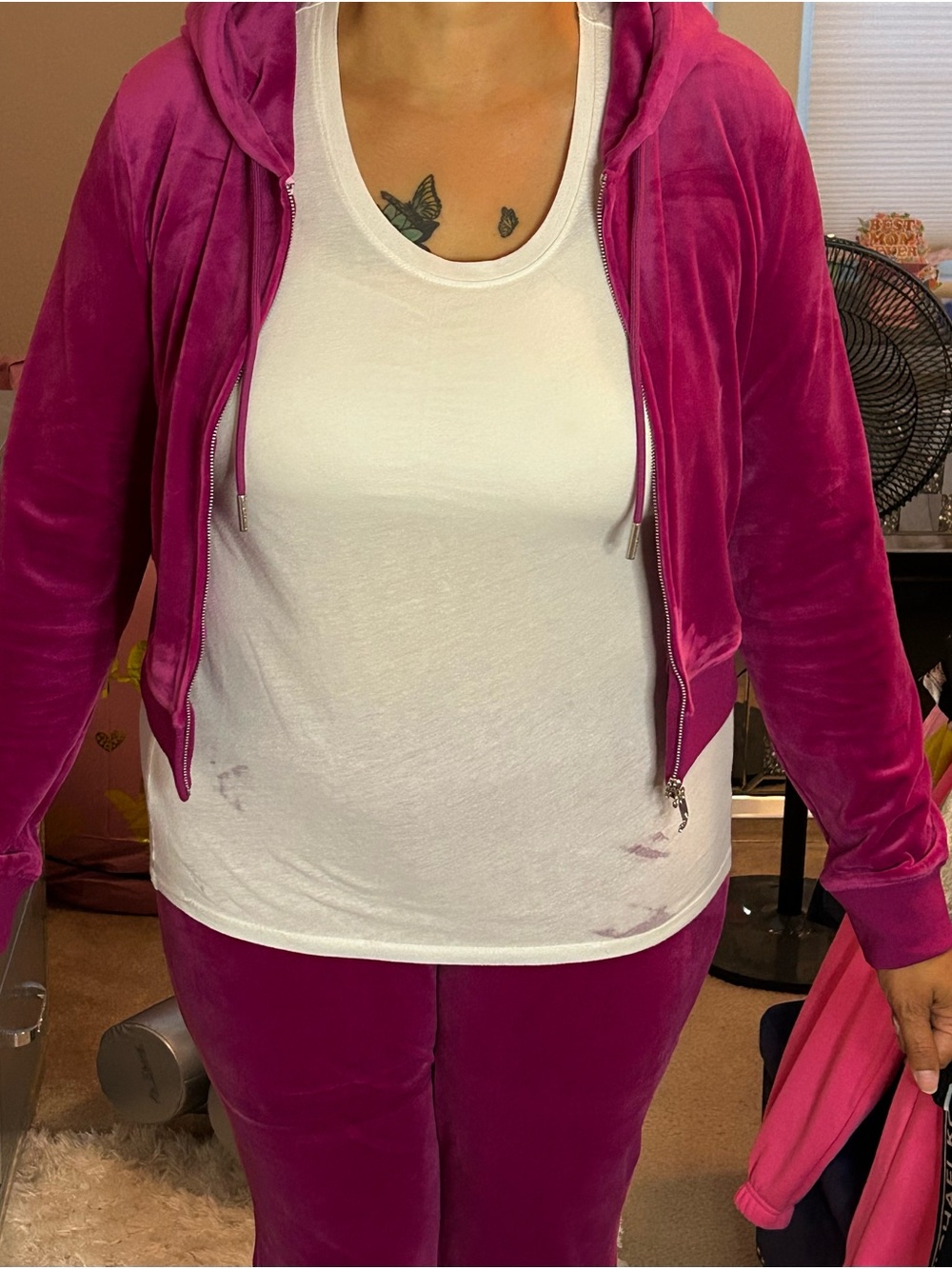 Juicy Couture Magenta Velour Track Pants & Hoodie Set - Picture 9 of 12